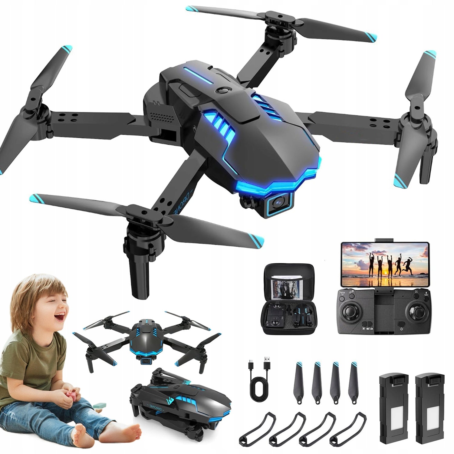 DRONE WITH TWO CAMERA CONTROLLED TOY FLIGHT TRACKING + 2X AKU 1080P 750MAH