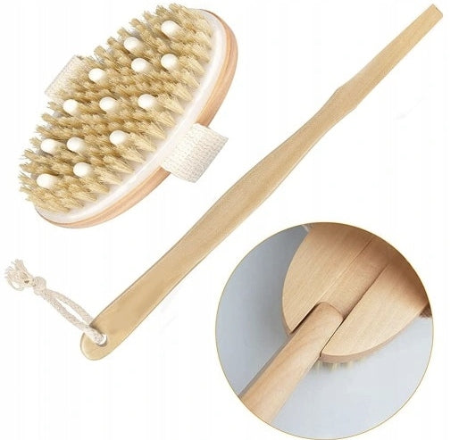 DRY AND WET BODY MASSAGE BRUSH WITH NATURAL HANDLE