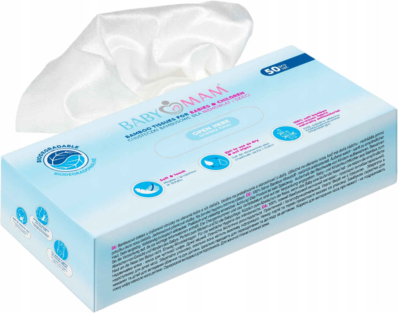 DRY BAMBOO WIPES FOR BABIES AND CHILDREN 50 pcs BABYMAM Packaging status original