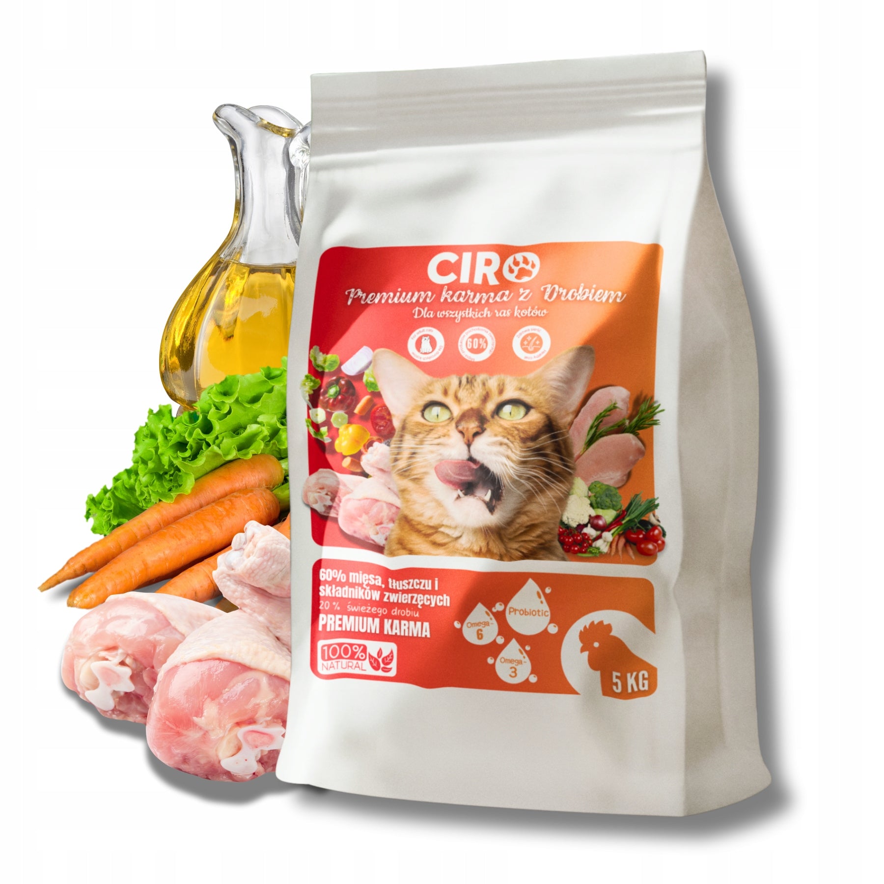 DRY CAT FOOD CHICKEN WITH VEGETABLES AND SALMON OIL ADULT CIRO 5KG Manufacturer code 5904036894013