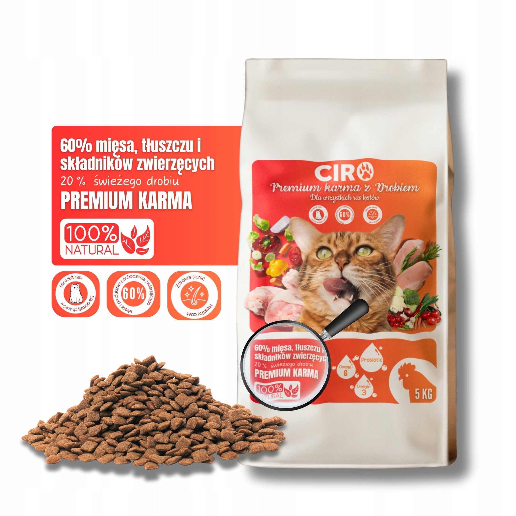 DRY CAT FOOD CHICKEN WITH VEGETABLES AND SALMON OIL ADULT CIRO 5KG Packaging status original