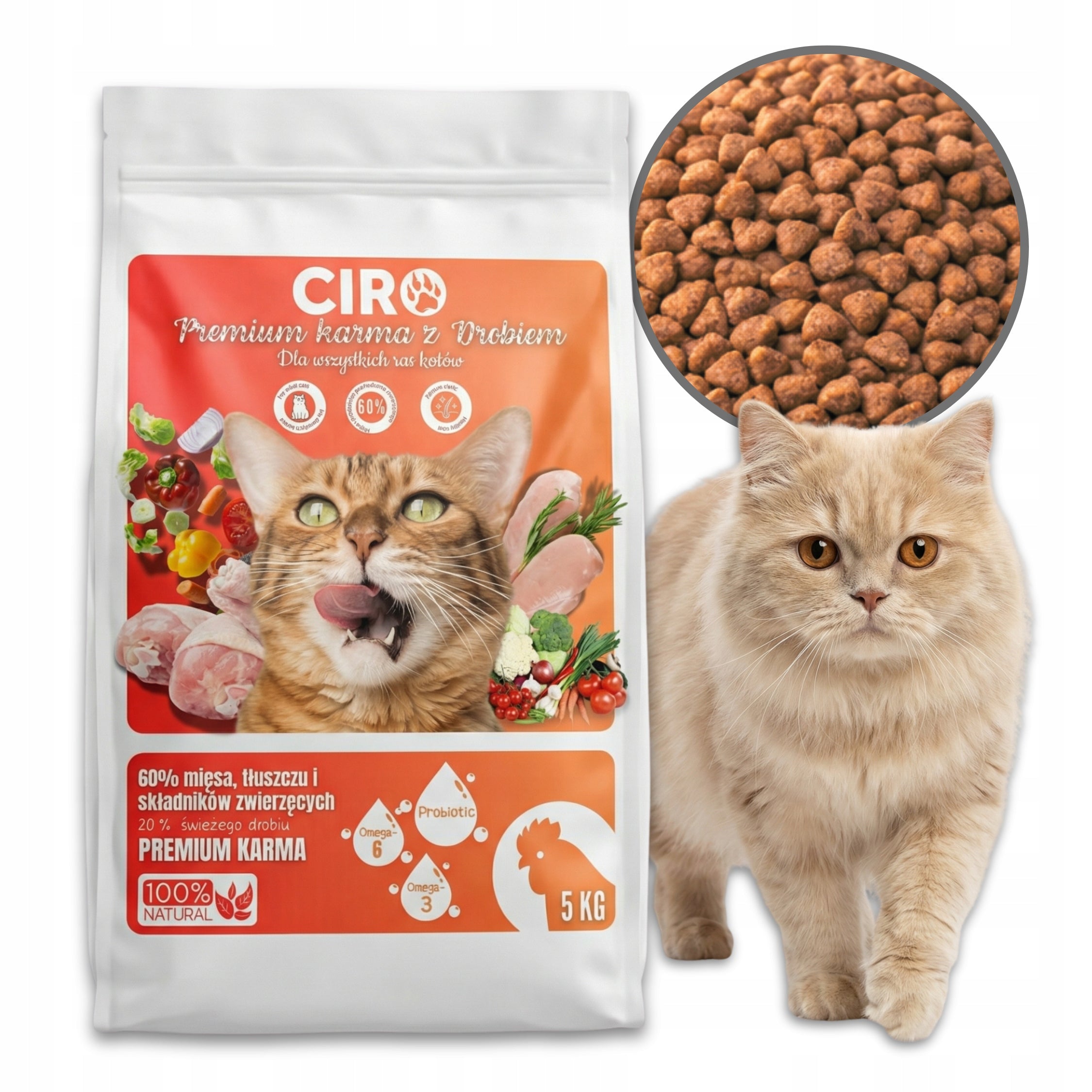 DRY CAT FOOD CHICKEN WITH VEGETABLES AND SALMON OIL ADULT CIRO 5KG