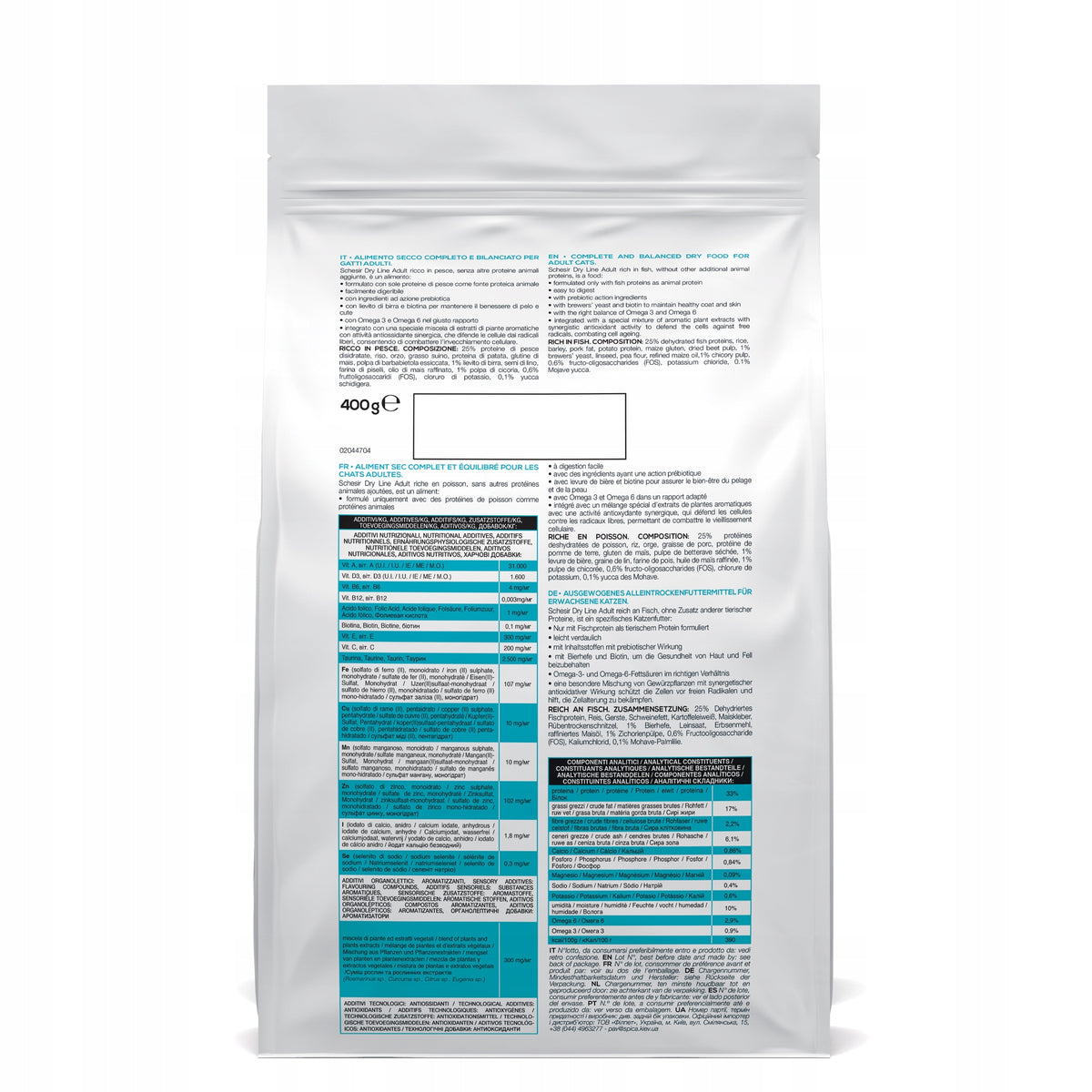 DRY CAT FOOD Schesir Cat Adult Fish 400g, BAG Manufacturer code 8005852760036
