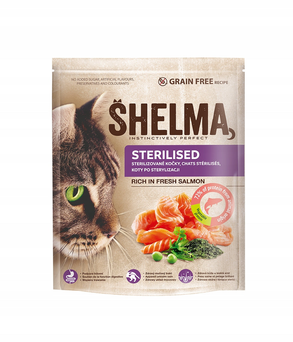 DRY CAT FOOD WITH SALMON SHELMA WITHOUT GRAINS CATS AFTER STERILIZATION 1,4KG