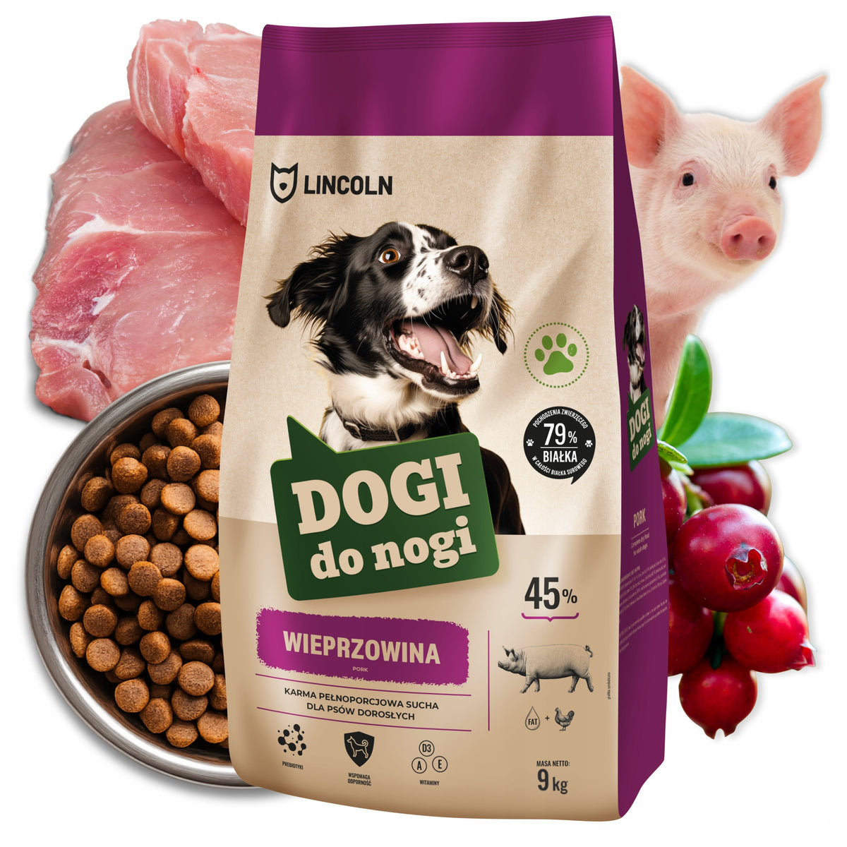 DRY DOG FOOD 9KG PORK PREMIUM NATURAL HIGH QUALITY