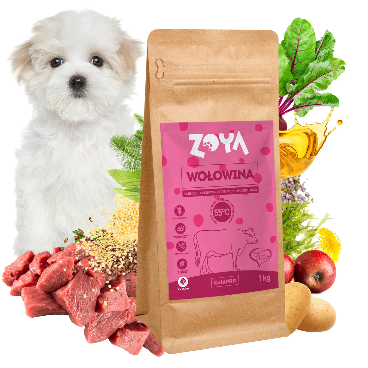 DRY DOG FOOD BEEF 1KG ZOYA ColdPRO MONOPROTEIN GOOD COMPOSITION