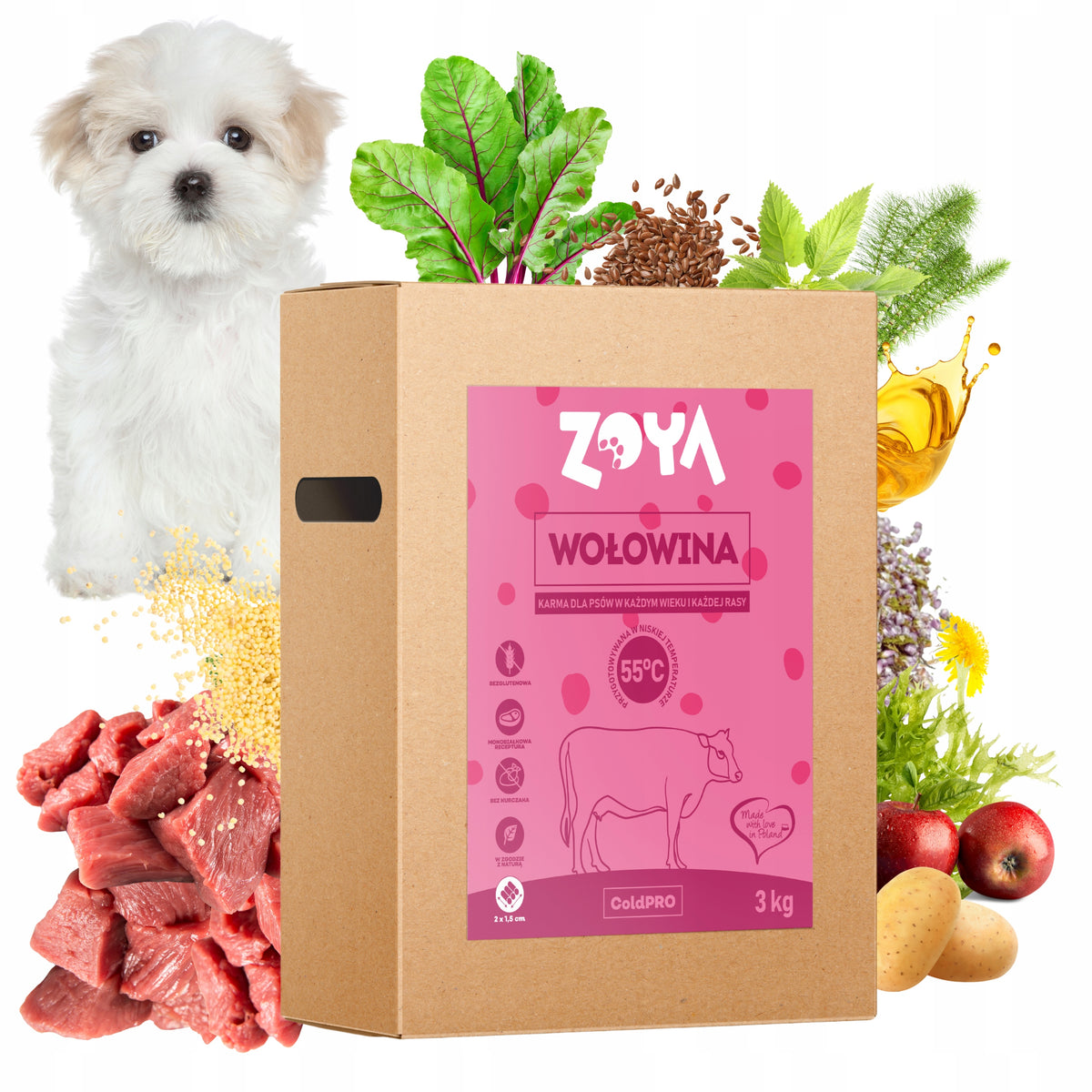 DRY DOG FOOD BEEF 3KG ZOYA ColdPRO MONOPROTEIN GOOD COMPOSITION