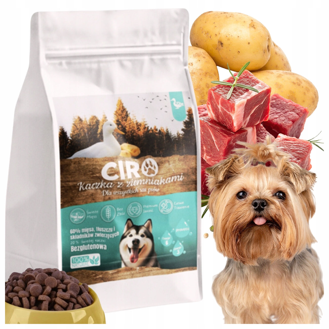 DRY DOG FOOD DUCK WITH POTATOES ADULT SMALL BREEDS CIRO 1.5KG Packaging status original