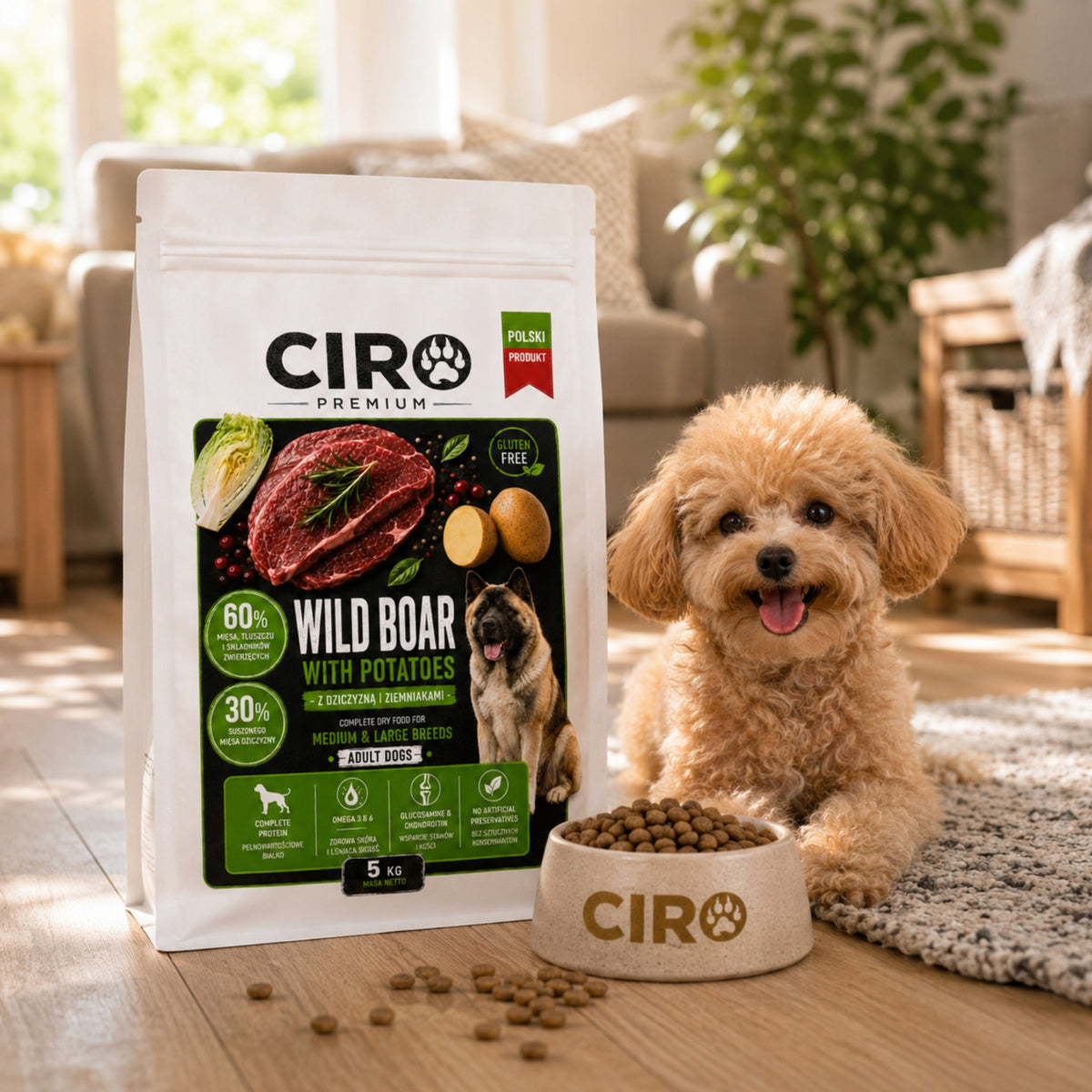 DRY DOG FOOD GAME POTATOES VEGETABLES 5KG without chicken ADULT CIRO Packaging status original