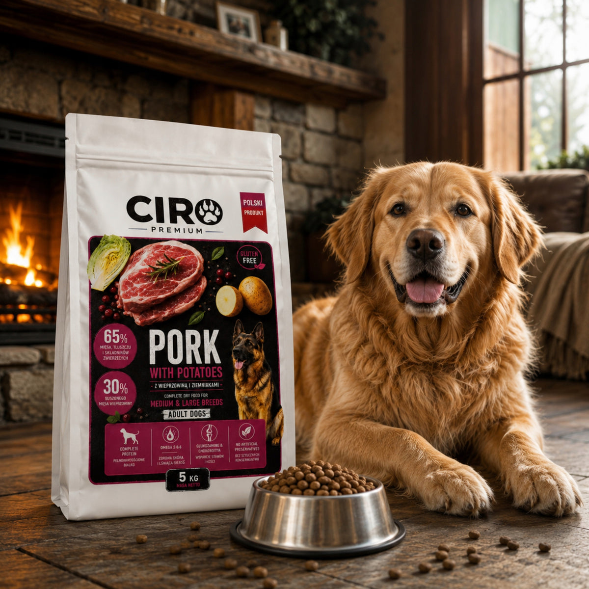DRY DOG FOOD PORK VEGETABLES 5KG without chicken high protein Packaging status original