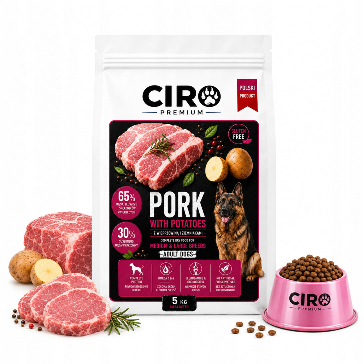 DRY DOG FOOD PORK VEGETABLES 5KG without chicken high protein