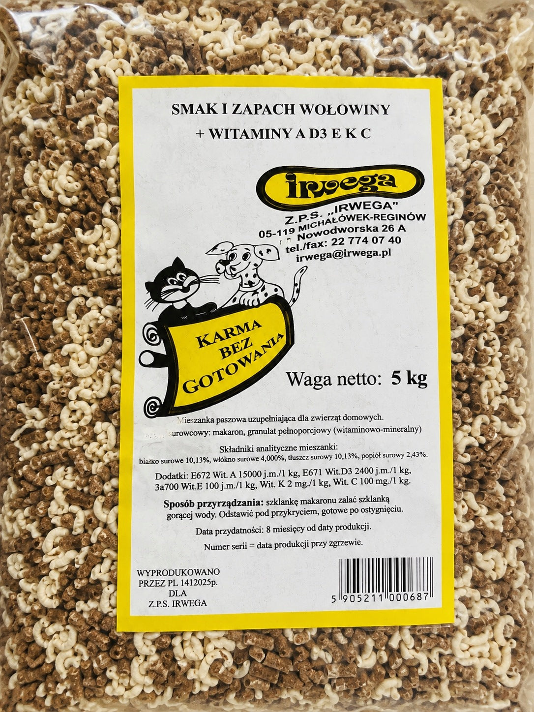 DRY FOOD PASTA FOR ANIMALS WITHOUT COOKING 5 KG