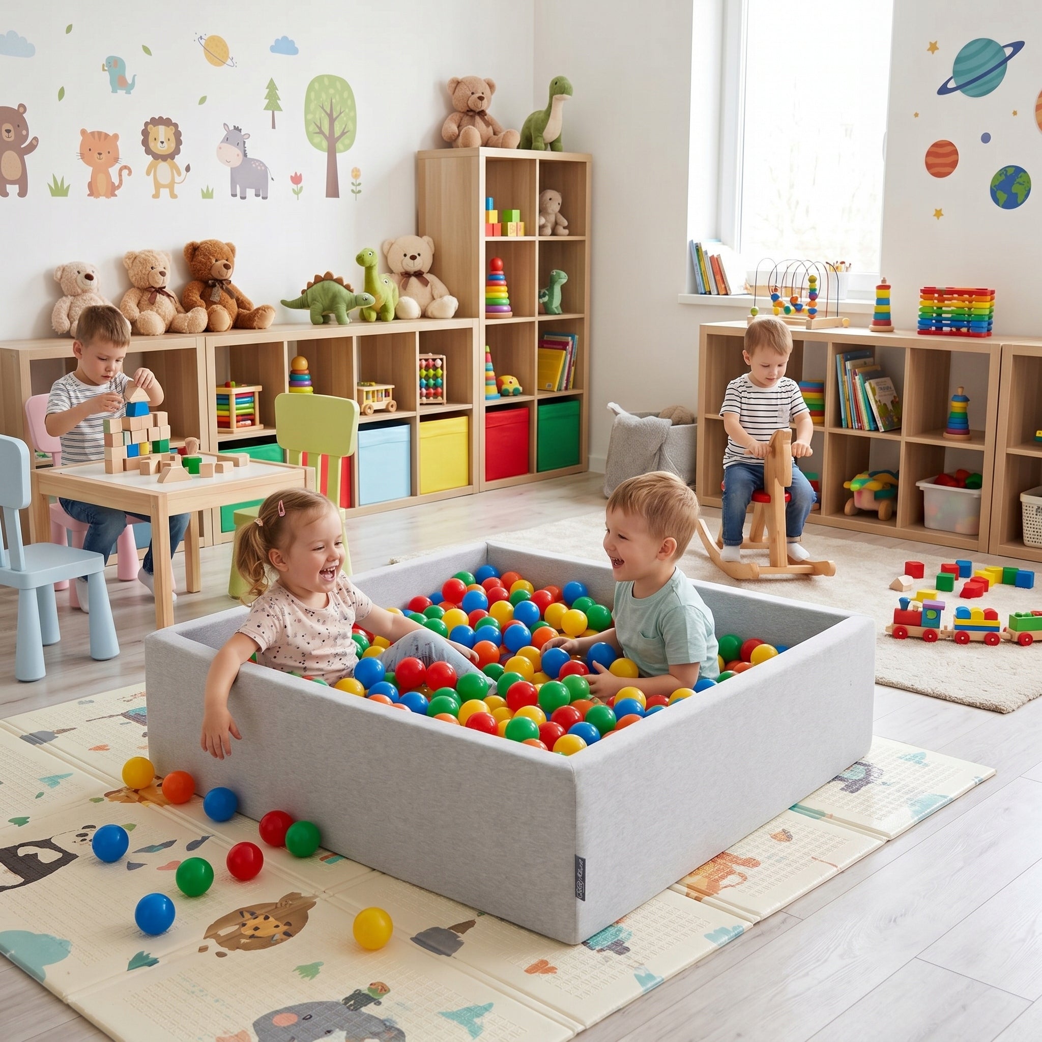 DRY POOL SQUARE FOR CHILDREN 200 BALLS 120x30cm Kiddymoon Brand KiddyMoon