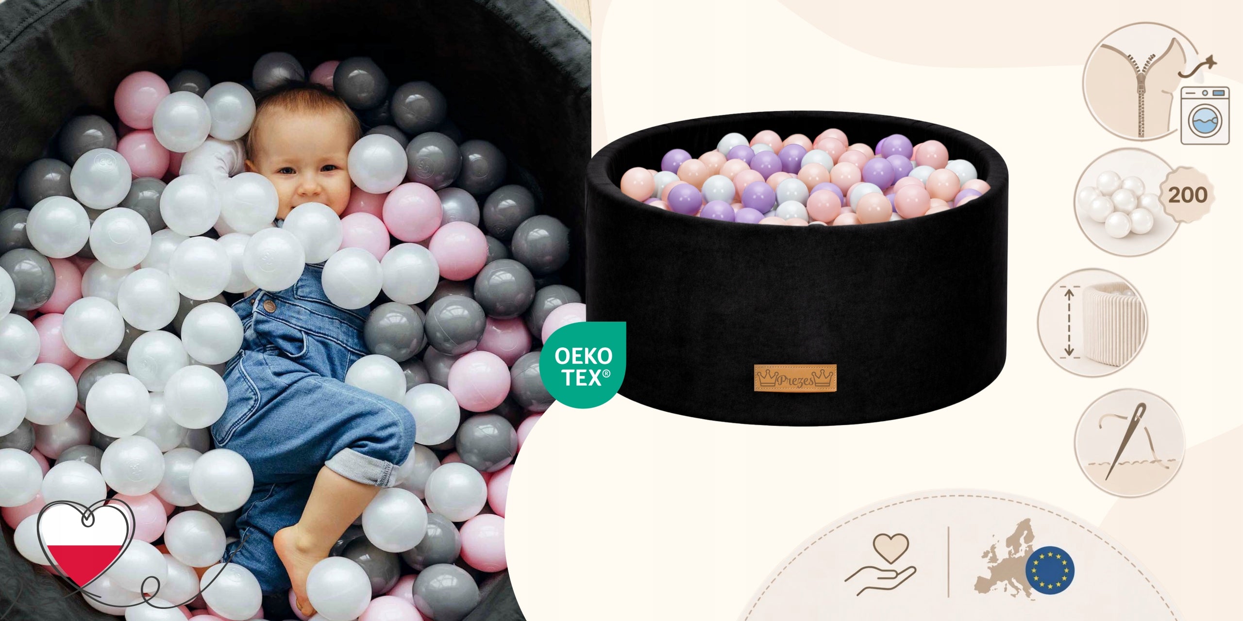DRY POOL WITH 200 BALLS ENGRAVED FREEBIE BLACK 90X40 COLORS FLUMI Manufacturer code basenik dla dziecka basen z kulkami