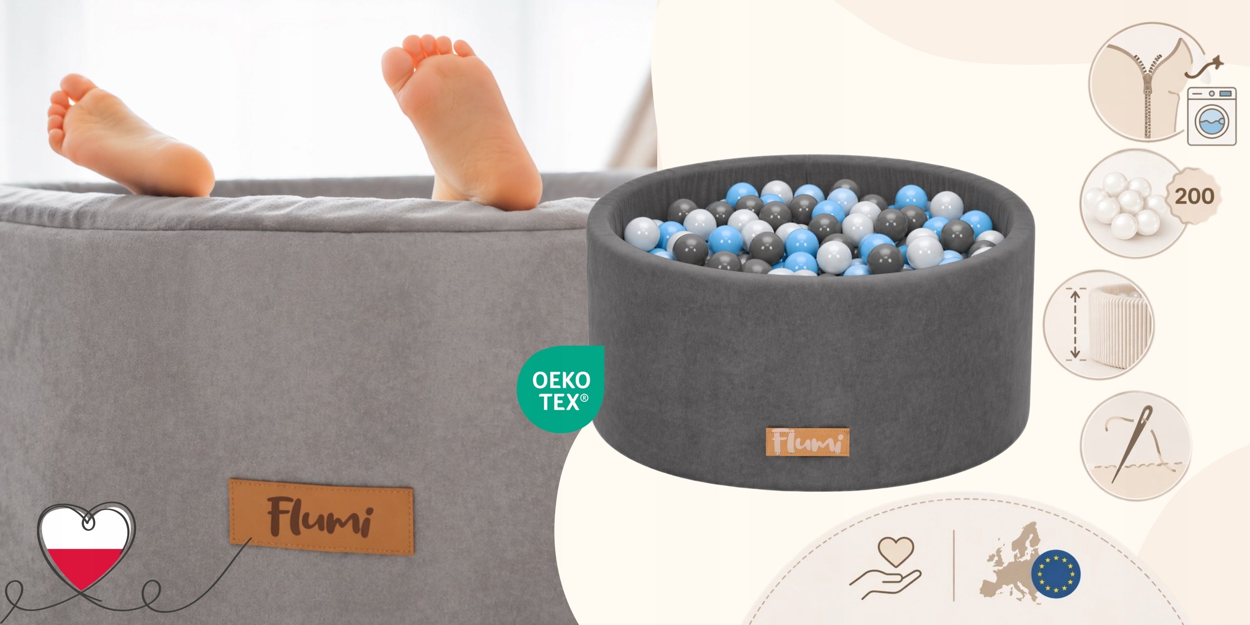 DRY POOL WITH BALLS 200 BALLS 90X40 WITH ENGRAVING FREEBIE COLORS FLUMI Manufacturer code basenik dla dziecka basen z kulkami