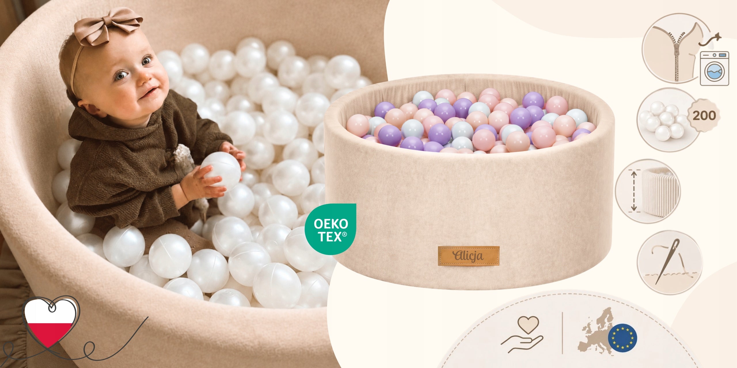 DRY POOL WITH BALLS 200 BALLS BEIGE 90X40 WITH ENGRAVING FREEBIE COLORS FLUMI Manufacturer code basenik dla dziecka basen z kulkami