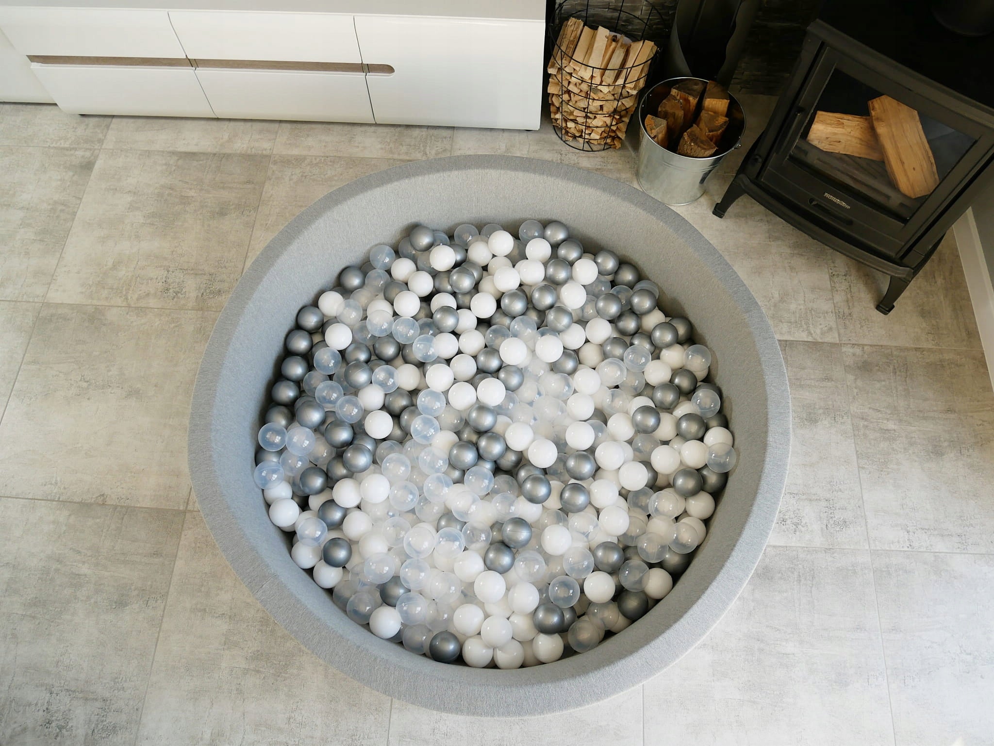 DRY POOL without balls PLAYPEN for children 90x30cm round grey Kid's age 0＋