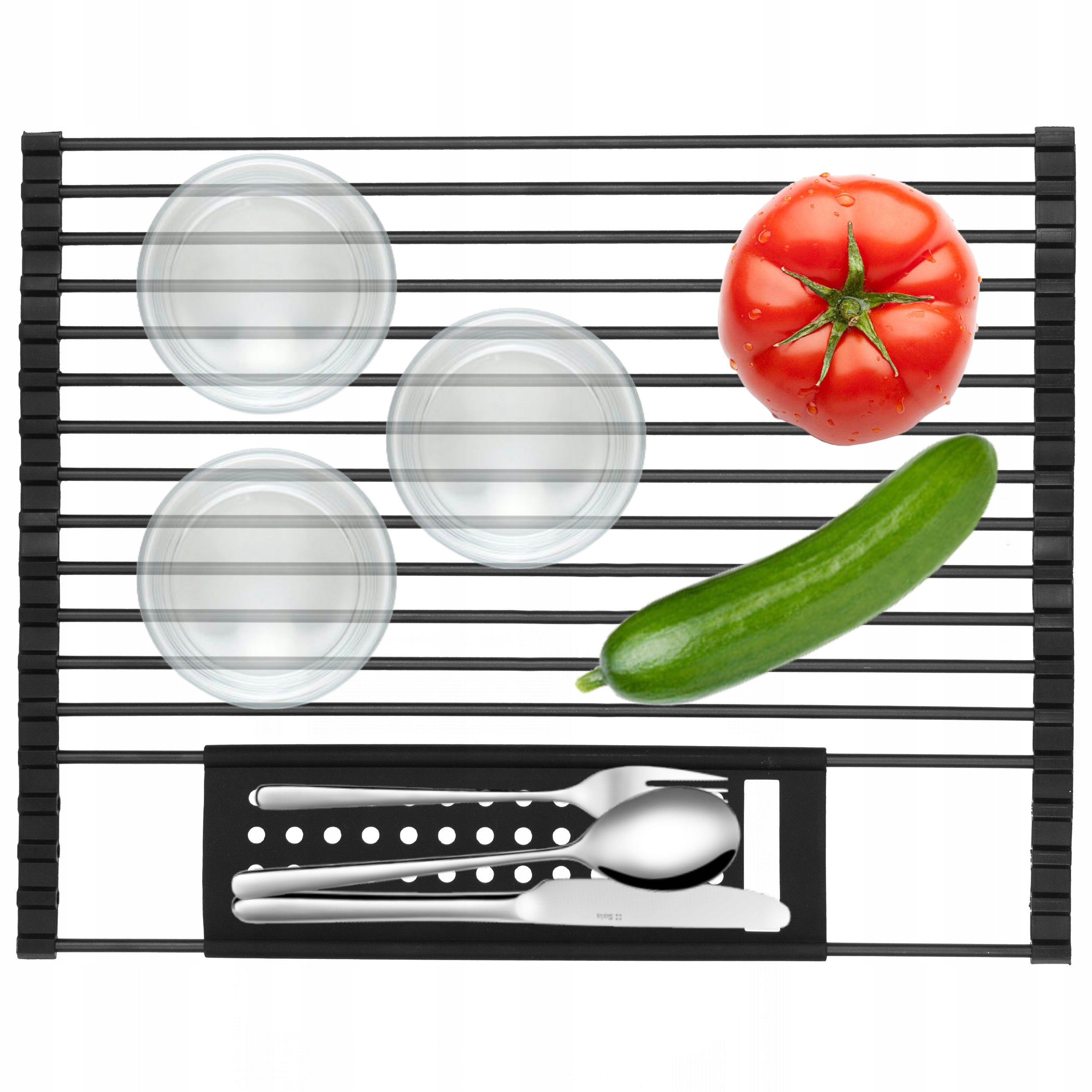 DRYER DISH DRAINER FOLDING GRILLE FOR SINK SILICONE + STAINLESS STEEL.