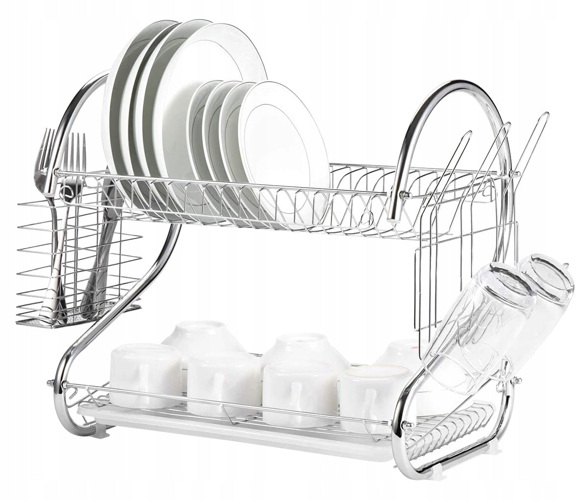 DRYER DISH DRAINER LARGE STANDING TWO-TIER SINK TRAY SILVER Brand Aptel