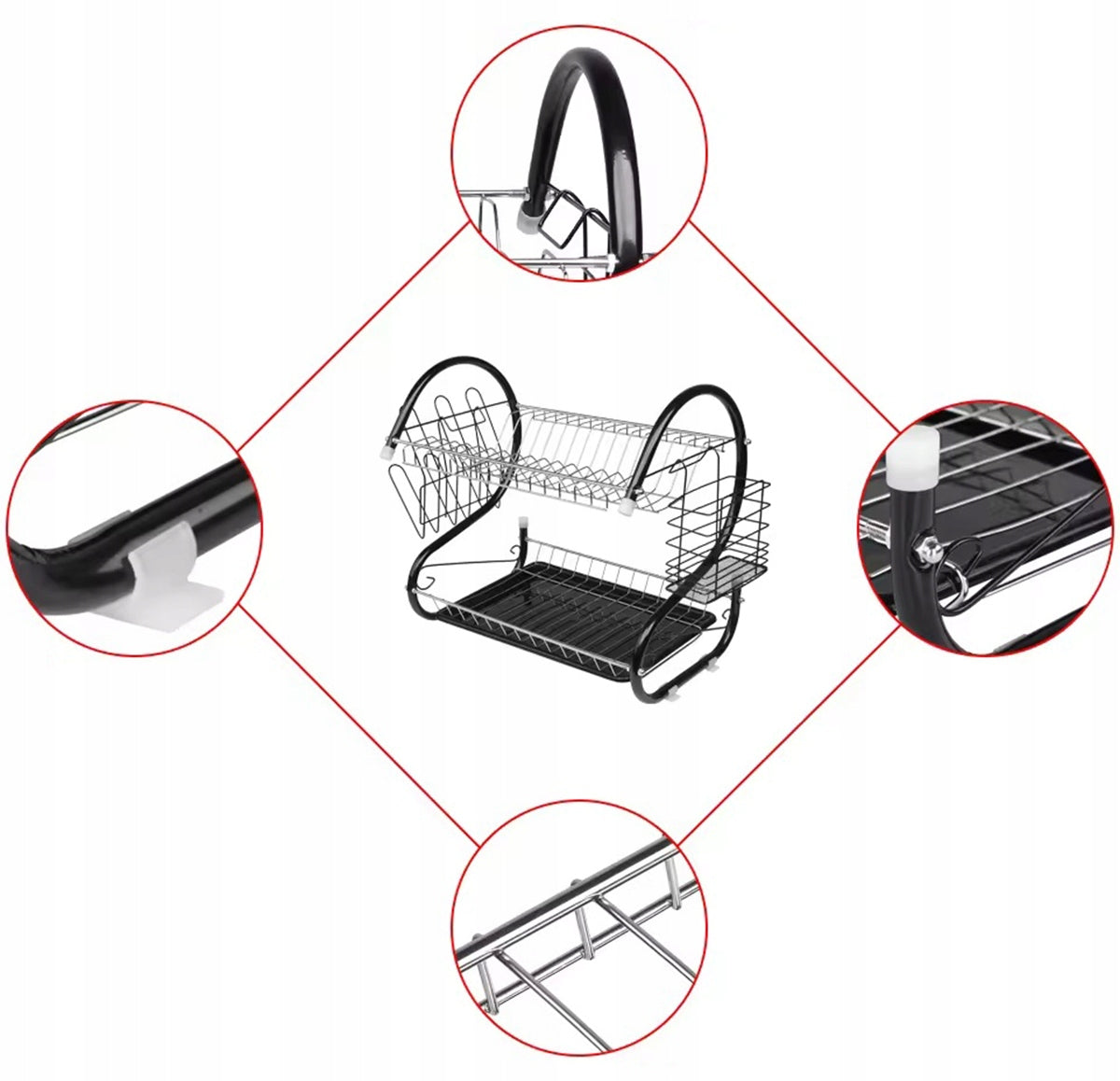 DRYER DISH DRAINER STANDING TWO-TIER LARGE TRAY BLACK Brand Aptel