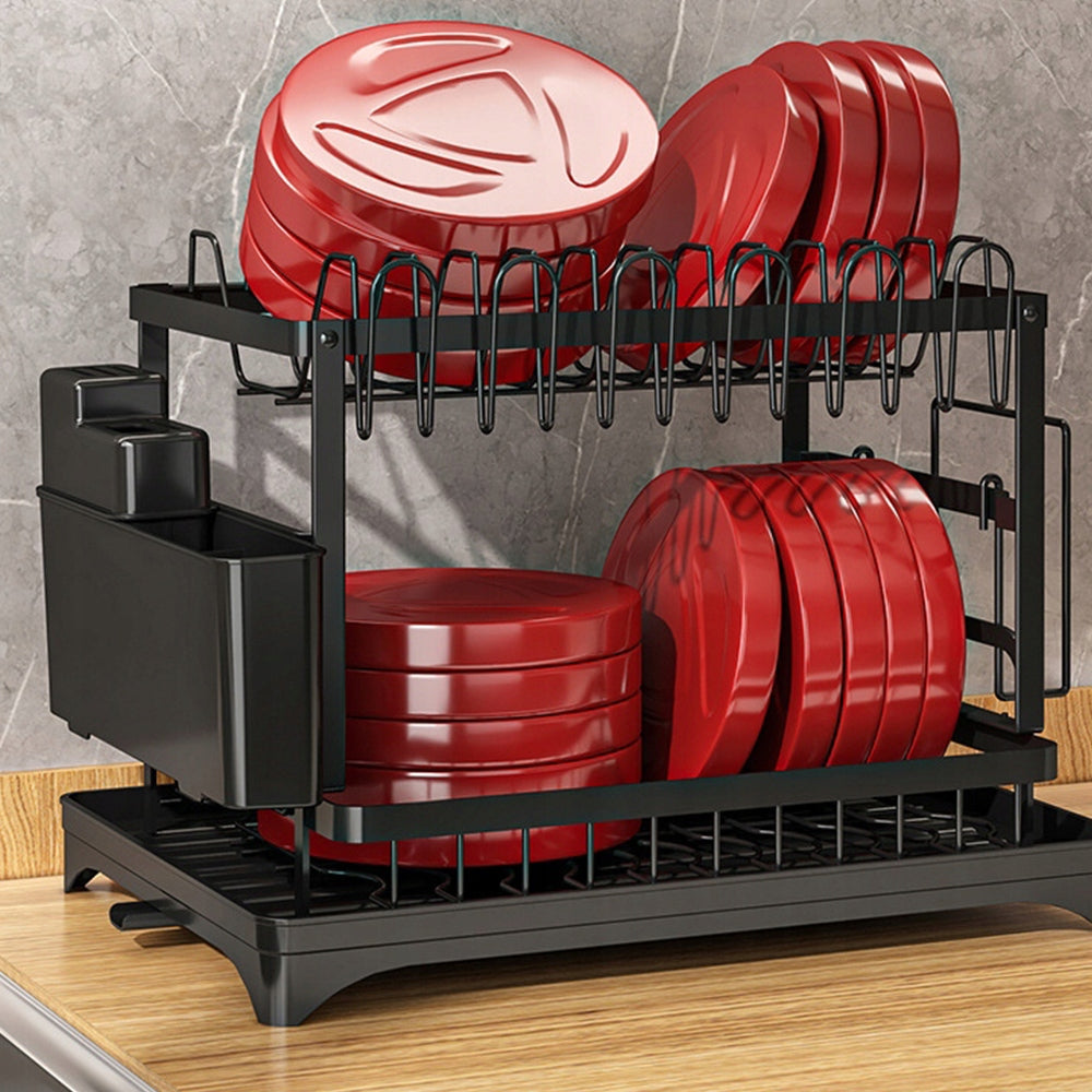 DRYER DISH DRAINER TWO-TIER STANDING HANGING WITH DRAIN BLACK Packaging status original