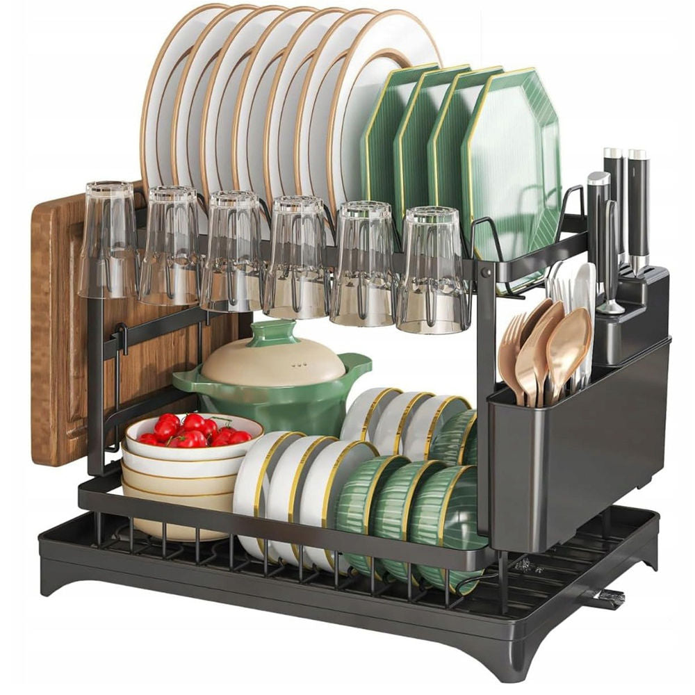 DRYER DISH DRAINER TWO-TIER STANDING HANGING WITH DRAIN BLACK