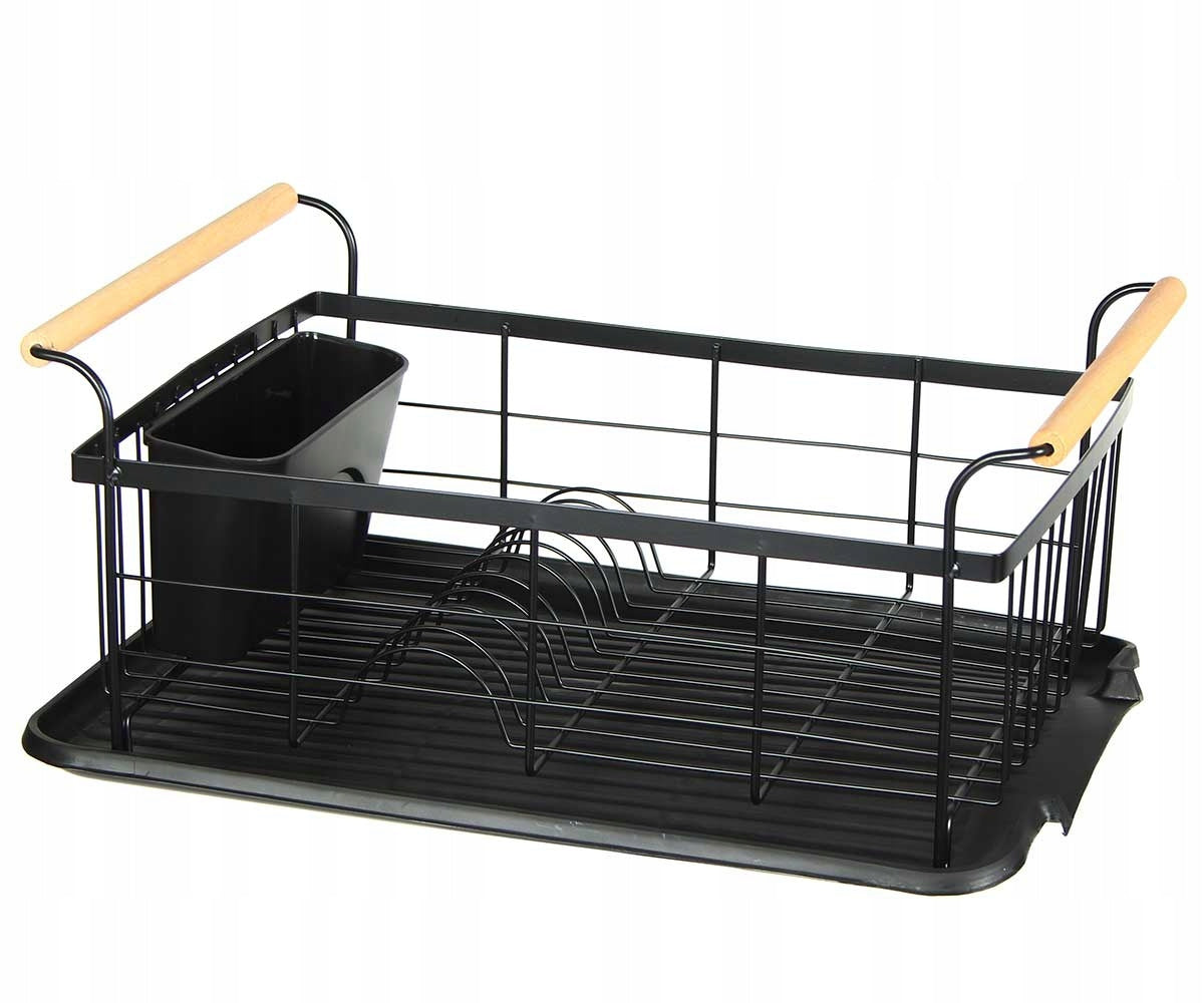 DRYER DRAINER FOR DISHES TWO-LEVEL WITH HANGING TRAY BLACK