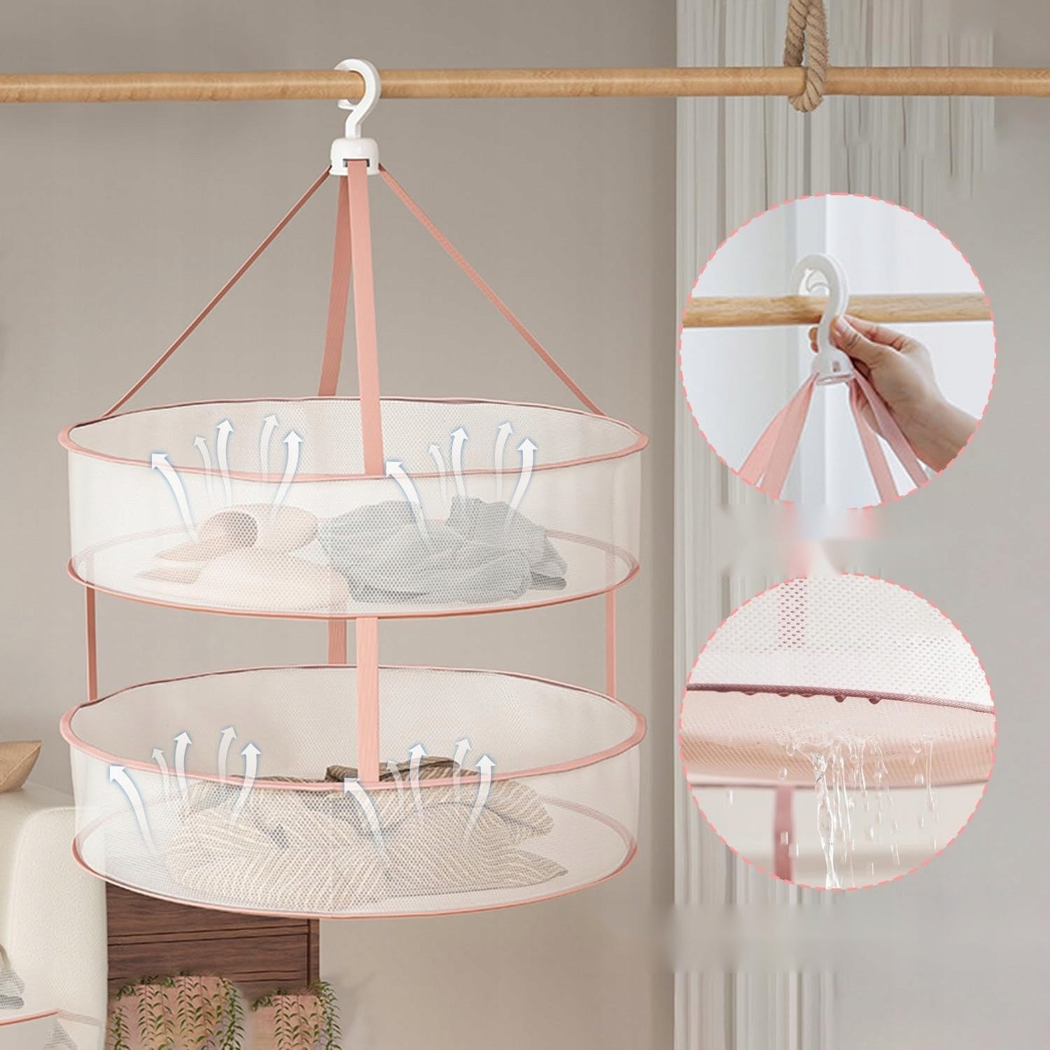 DRYING FOLDING 60X80CM HANGING DRYER CLOTHES VEGETABLES HERBS Unfolded width 60 cm