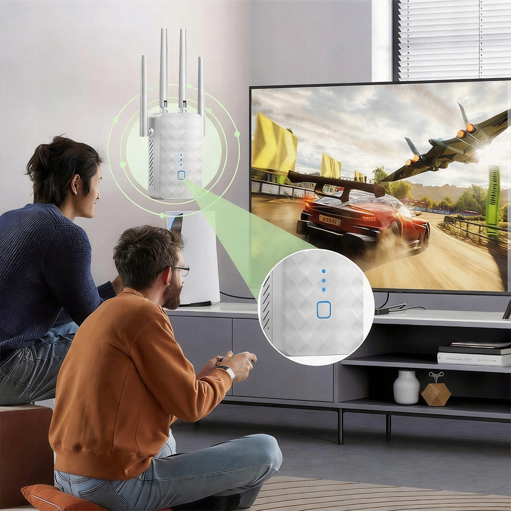 DUAL BAND 1200MBPS WIFI REPEATER FOR 4K STREAMING AND GAMING Packaging status original