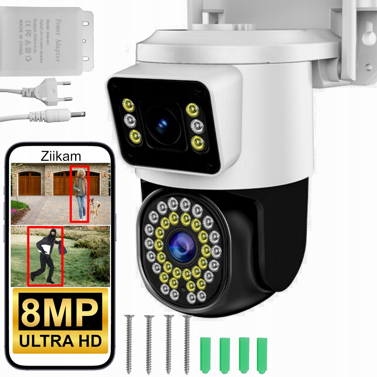 DUAL CAMERA WIFI IP SMART OUTDOOR ROTATING 4K 8MPX DETECTION ALARM