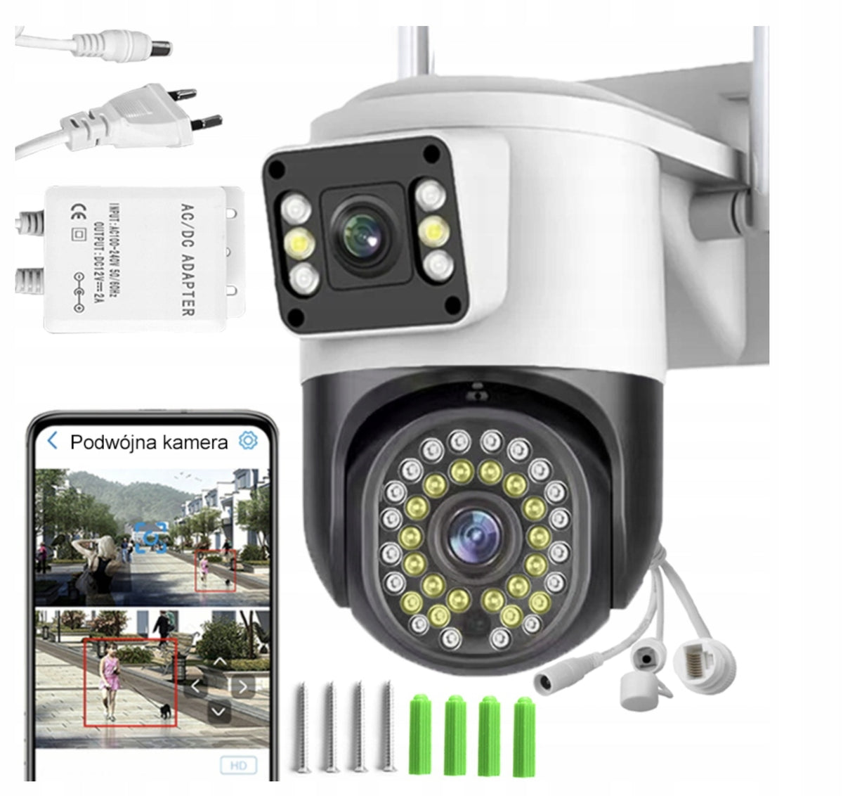 DUAL CAMERA WIFI IP SMART OUTDOOR ROTATING QHD 2x 4MP ZOOM APP