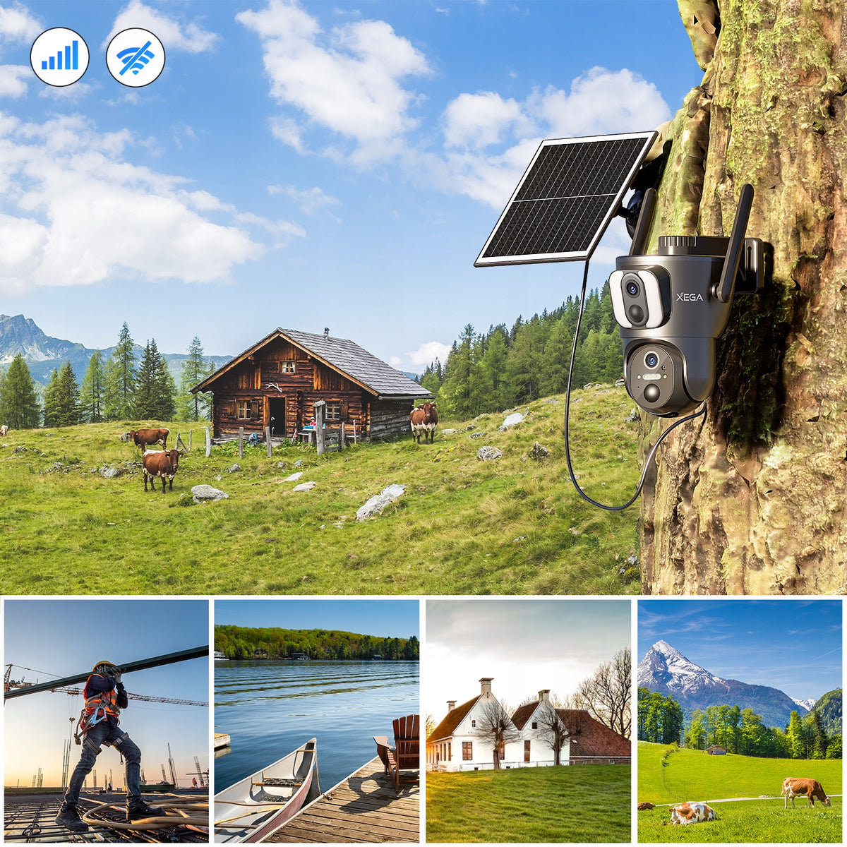 DUAL OUTDOOR SOLAR CAMERA FOR SIM CARD 4G LTE GSM 2K 14400mAh 2IN1 Packaging status original