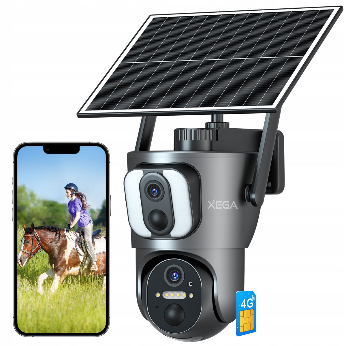 DUAL OUTDOOR SOLAR CAMERA FOR SIM CARD 4G LTE GSM 2K 14400mAh 2IN1