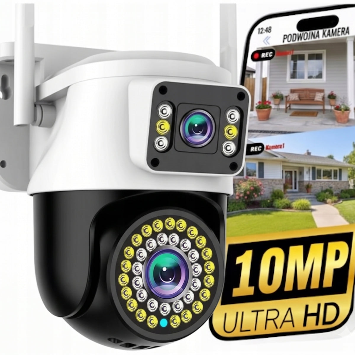 DUAL WIFI CAMERA FUNCTIONS AI OUTDOOR ROTATING 10MPX ULTRA HD MICROPHONE Packaging status original