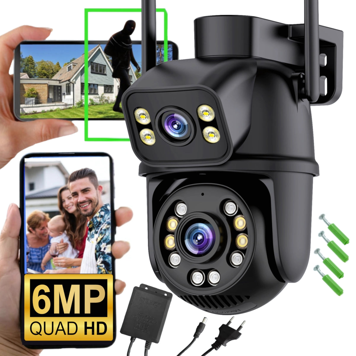 DUAL WIFI CAMERA IP SMART OUTDOOR ROTATING 6MPX ULTRA HD APP