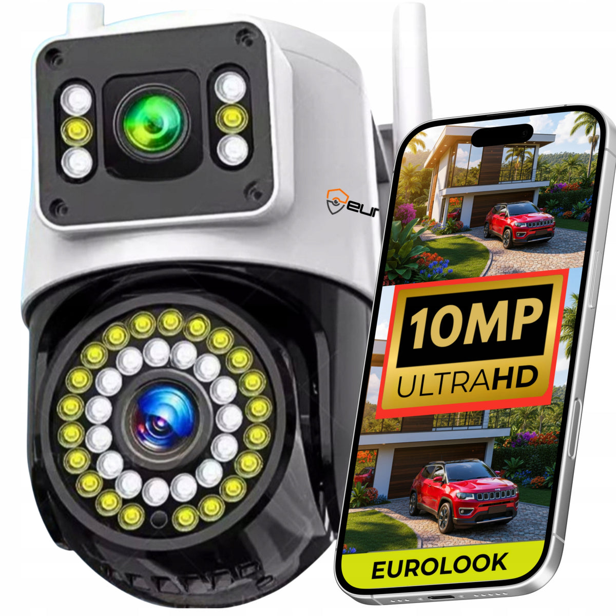 DUAL WIFI CAMERA OUTDOOR ROTATING 10 MPX SMART AI ULTRA HD MICROPHONE