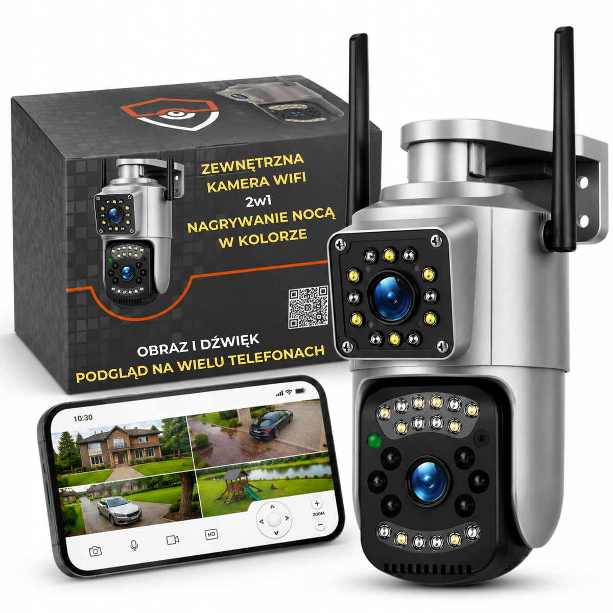 DUAL WIFI CAMERA OUTDOOR ROTATING 8MPX ULTRA HD TRACKING MICROPHONE Packaging status original