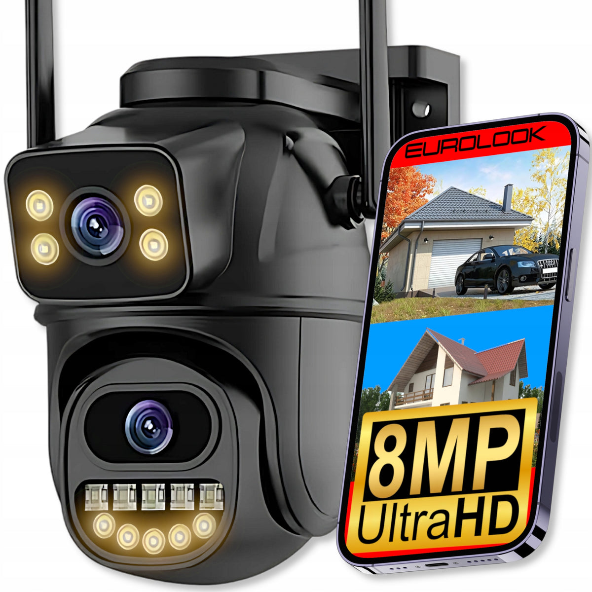DUAL WIFI CAMERA SMART OUTDOOR ROTATING 8MPX ULTRAHD ZOOM APP Packaging status original