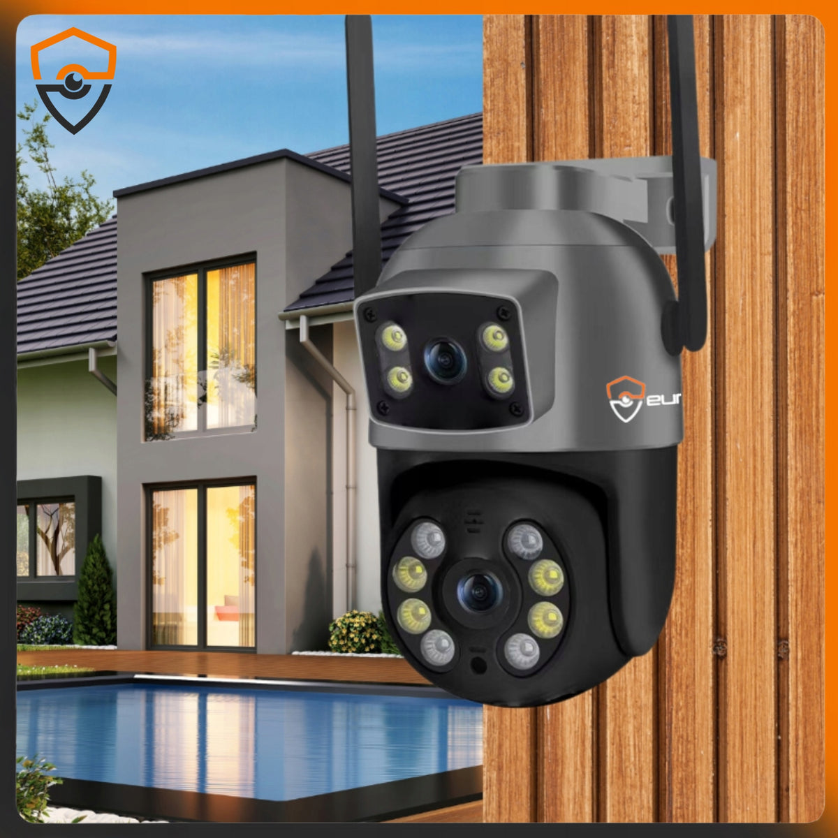 DUAL WIFI IP CAMERA OUTDOOR ROTATING 10MPX MICROPHONE 4K UHD FUNCTIONS Brand Eurolook