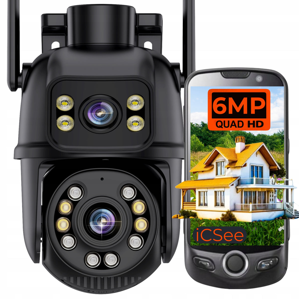 DUAL WIFI IP CAMERA OUTDOOR ROTATING TRACKING 6MPX WITH LIGHTING
