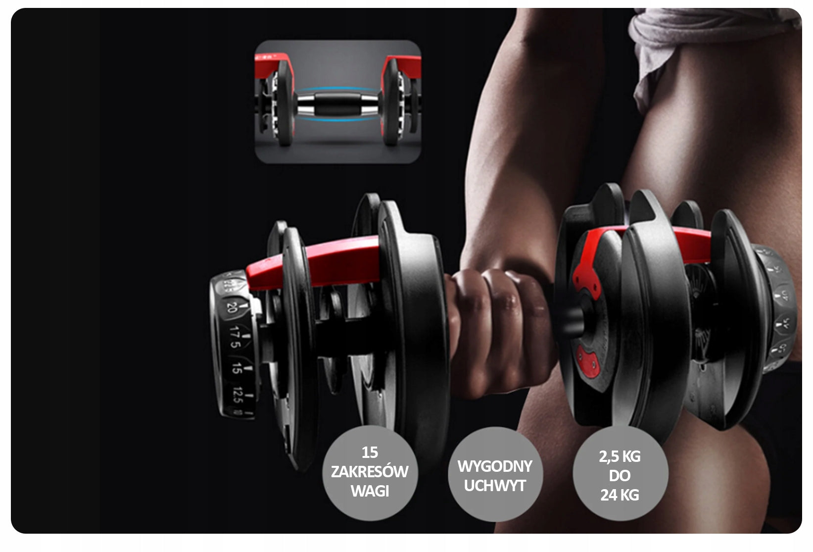DUMBBELL ADJUSTABLE CAST IRON DUMBBELL 2,5 - 24KG + STAND QUICK ADJUSTMENT Weight 1x 24 kg