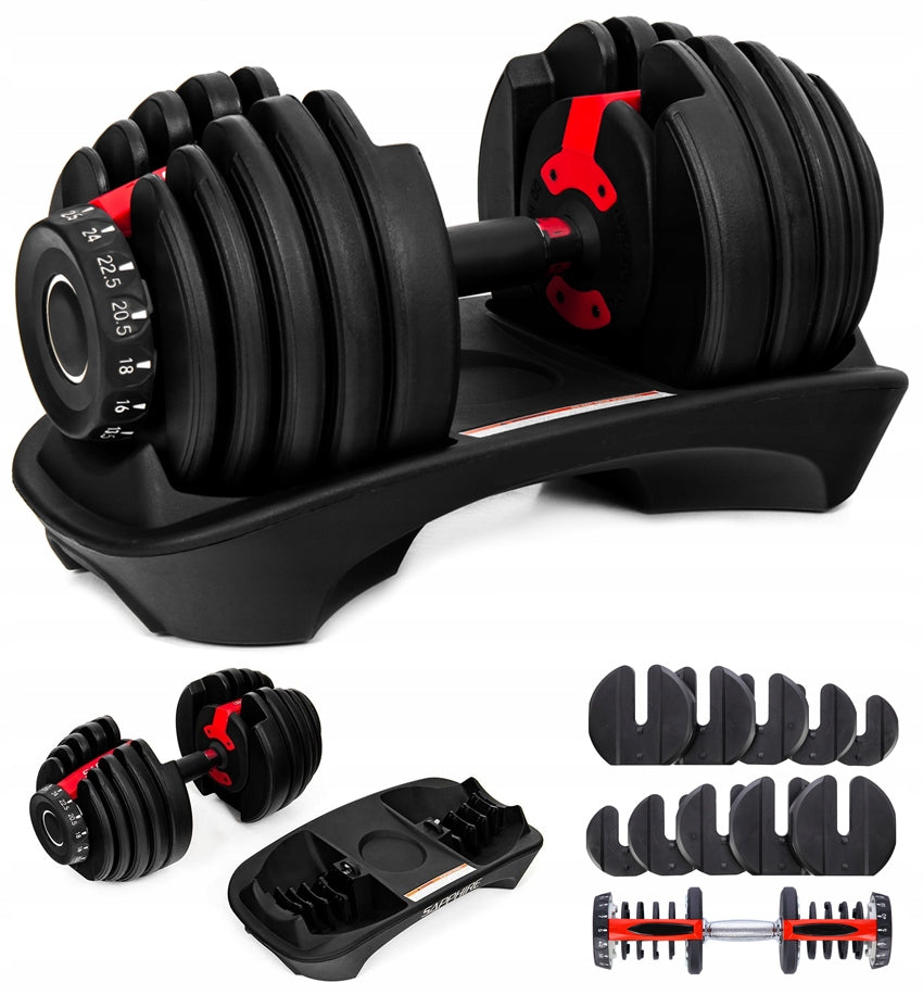 DUMBBELL ADJUSTABLE CAST IRON DUMBBELL 2,5 - 24KG + STAND QUICK ADJUSTMENT