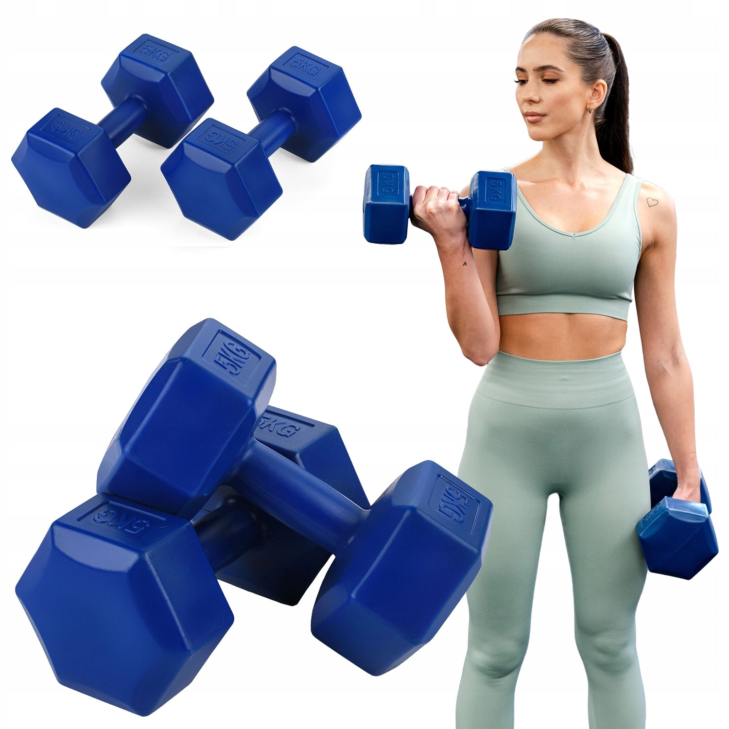 DUMBBELLS SET OF COMPOSITE DUMBBELLS EXERCISE WEIGHTS 2X5KG GYMTEK