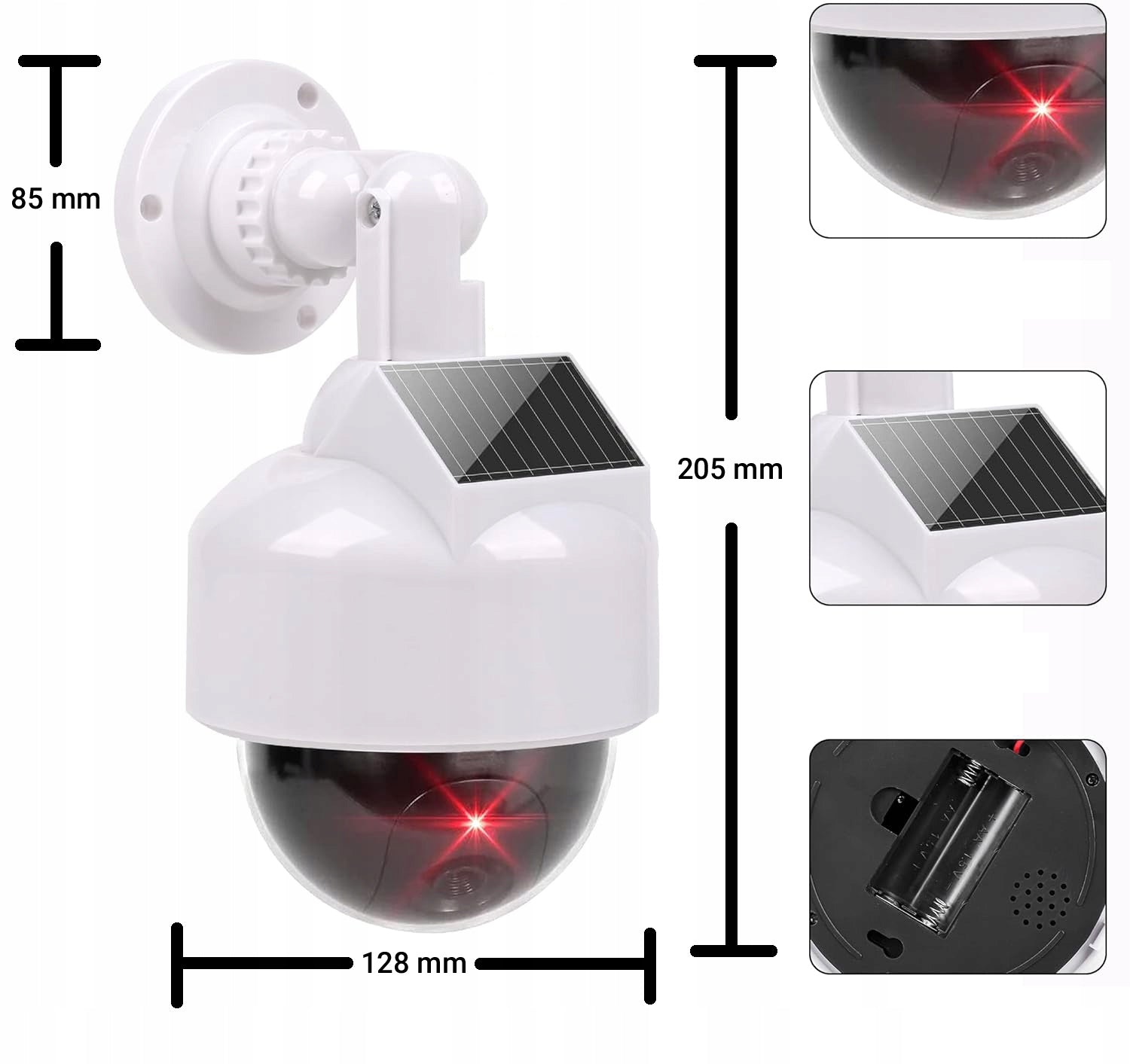 DUMMY DOME CAMERA ROTATING 360 SOLAR MONITORING LED BATTERIES EAN (GTIN) 5906449354252