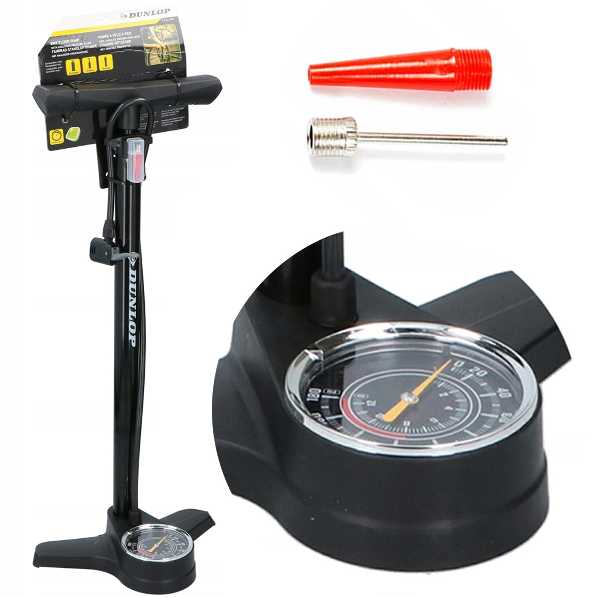 DUNLOP 12 BAR bicycle pump with bottom pressure gauge