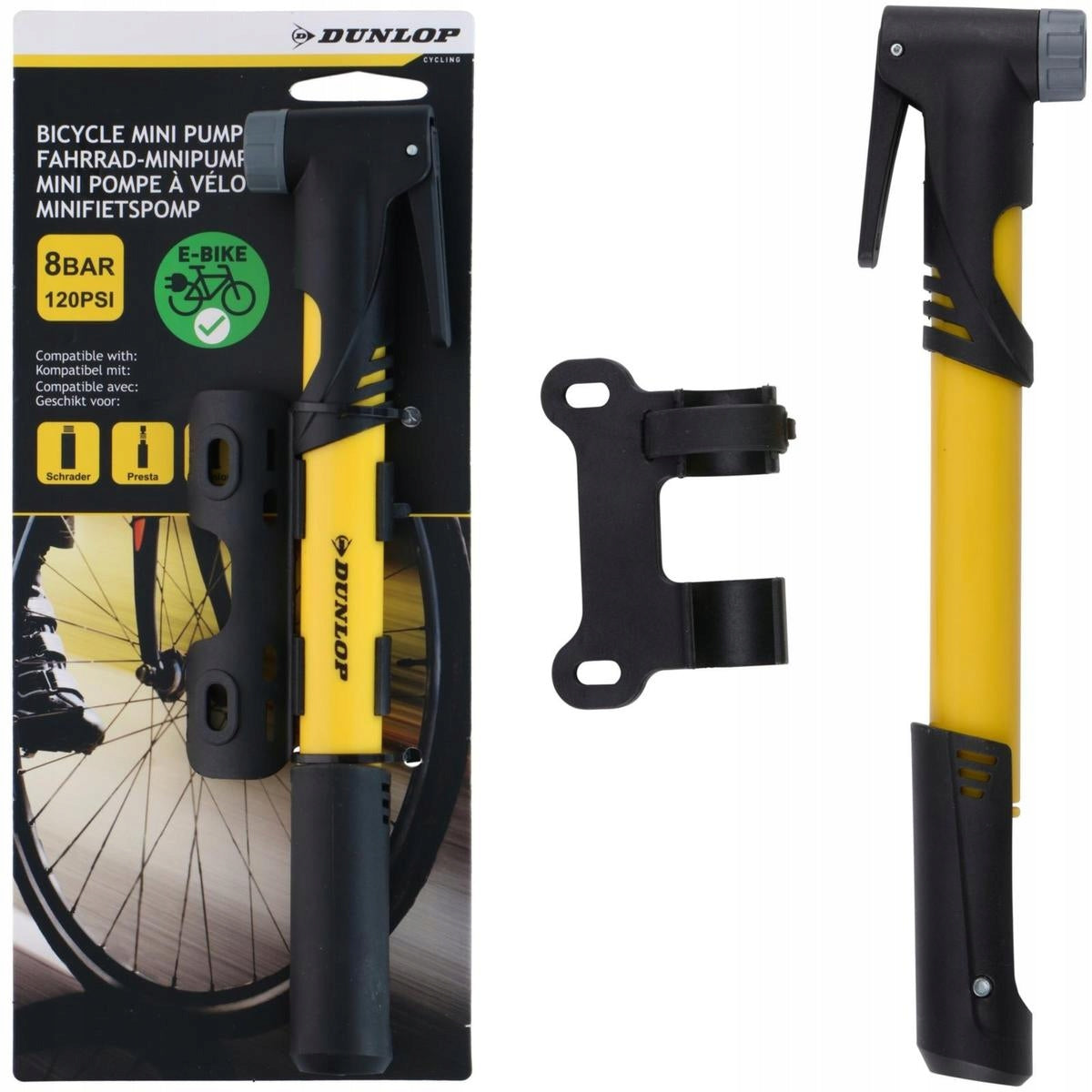 DUNLOP 120psi (8bar) Mini Handheld Bicycle Pump with Frame Holder