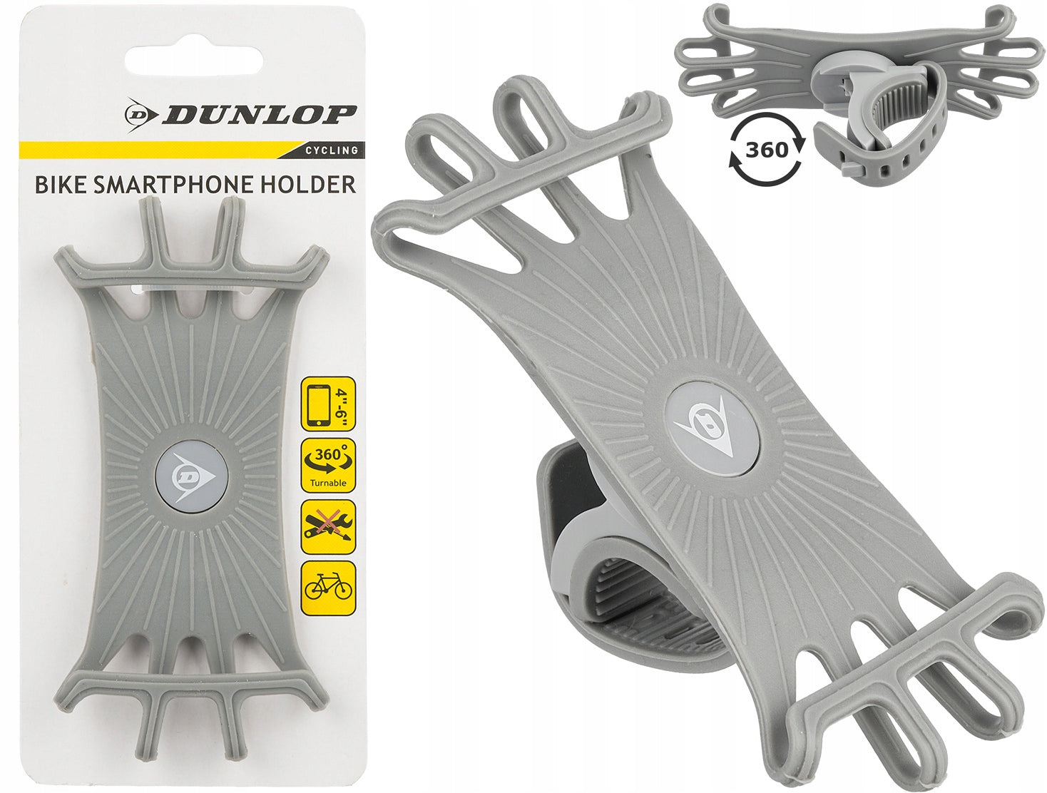 DUNLOP BICYCLE SMARTPHONE HOLDER SILICONE ROTATING GREY