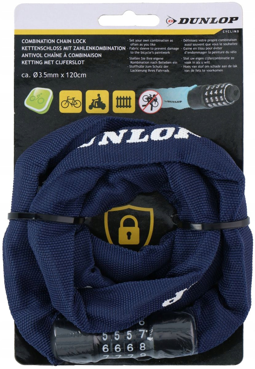 DUNLOP Bicycle lock CIPHER CHAIN 120 cm x Ø 2,5 mm navy blue Packaging status original