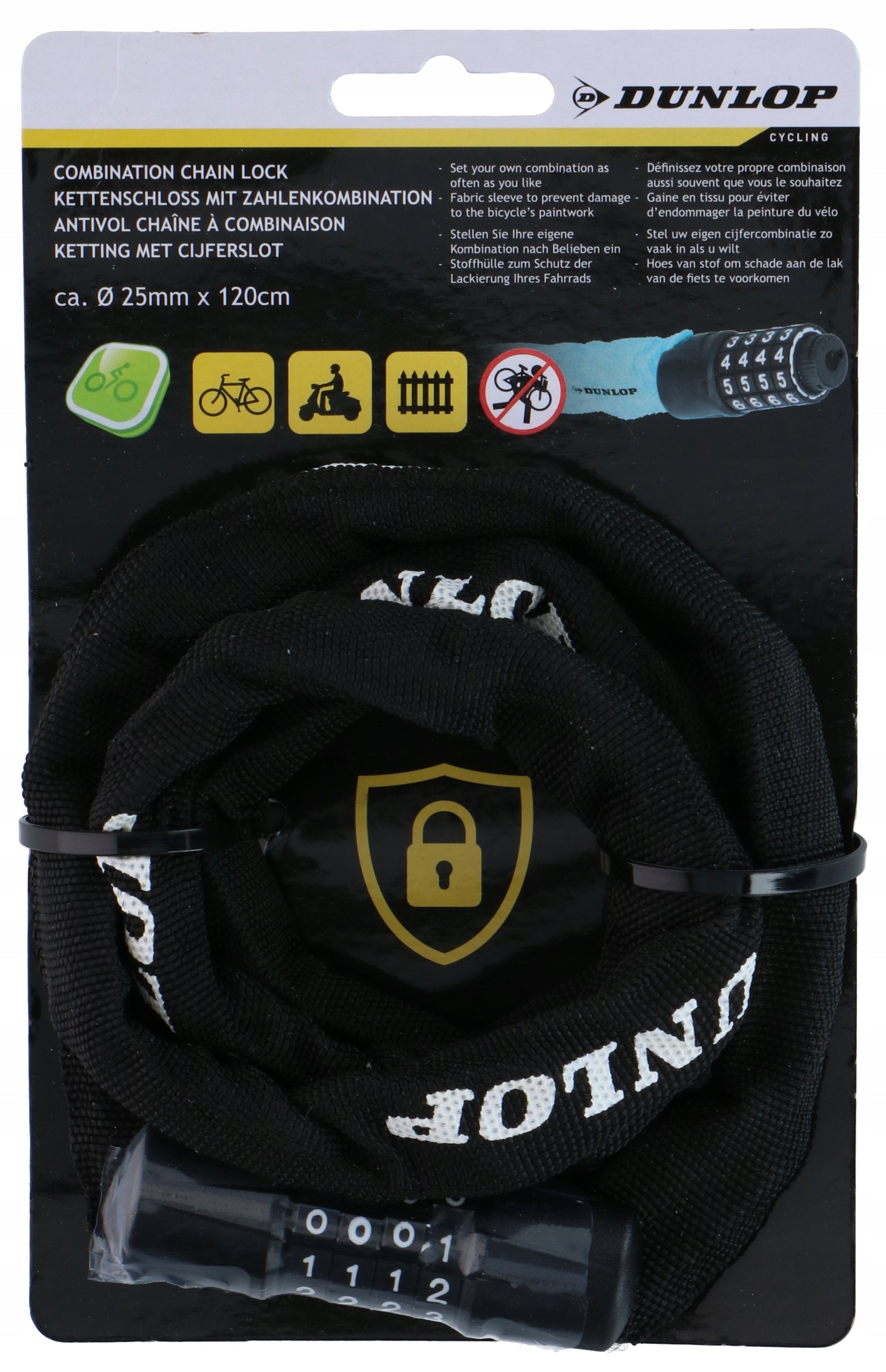 DUNLOP Bicycle lock CIPHER CHAIN 120 cm x Ø 3,5 mm black Packaging status original