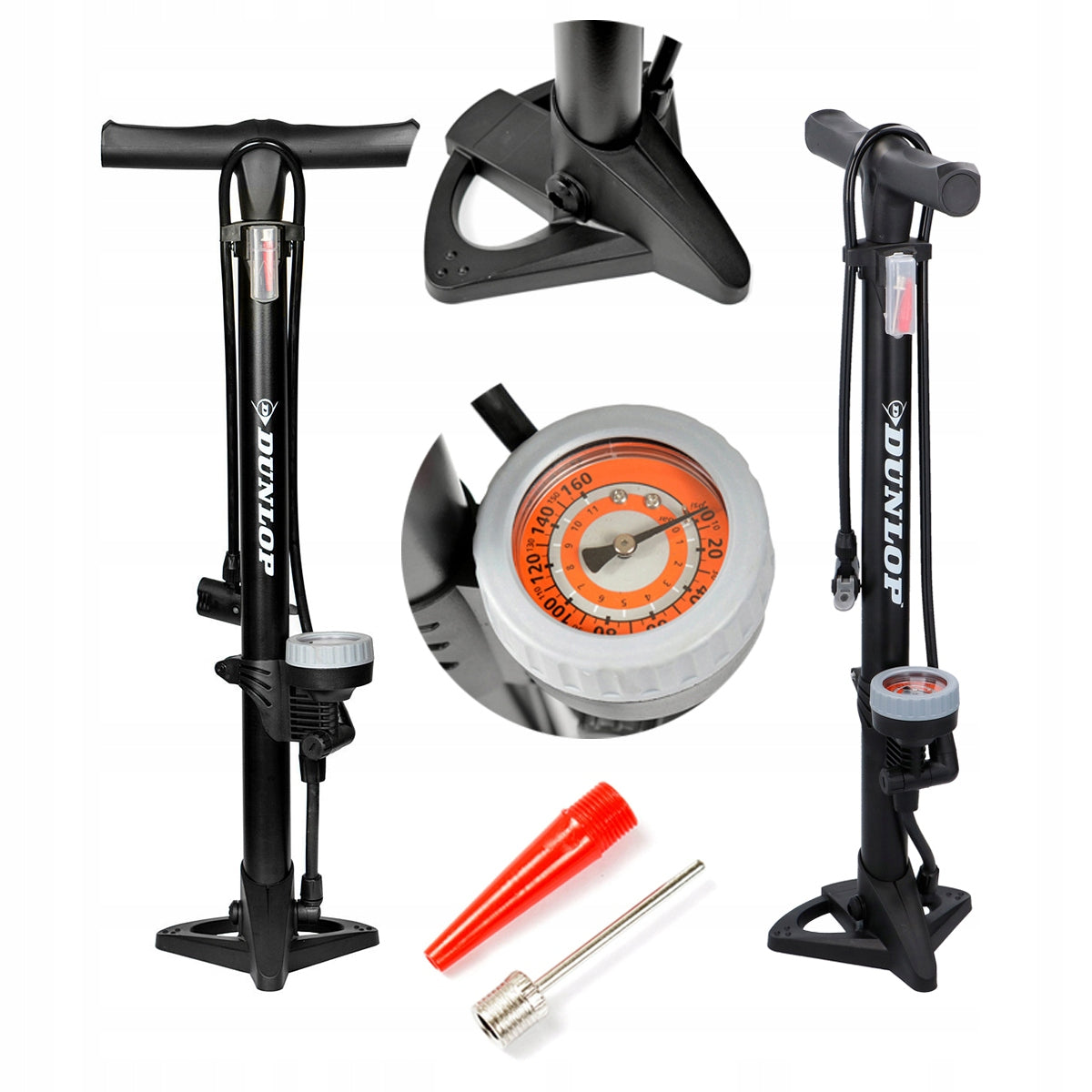 DUNLOP CAR BICYCLE PUMP WITH PRESSURE GAUGE FOR BICYCLE FLOOR MANUAL